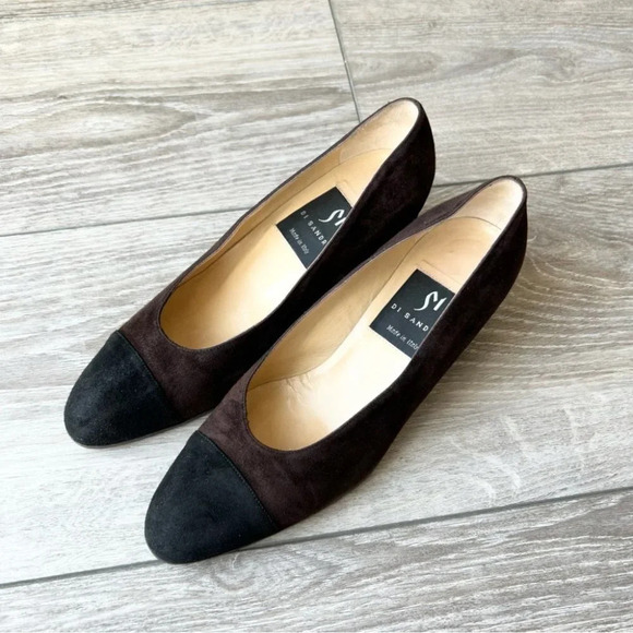 Di Sandro Brown Black Two Tuned Suede Leather Custom Heel Pump - Picture 2 of 13